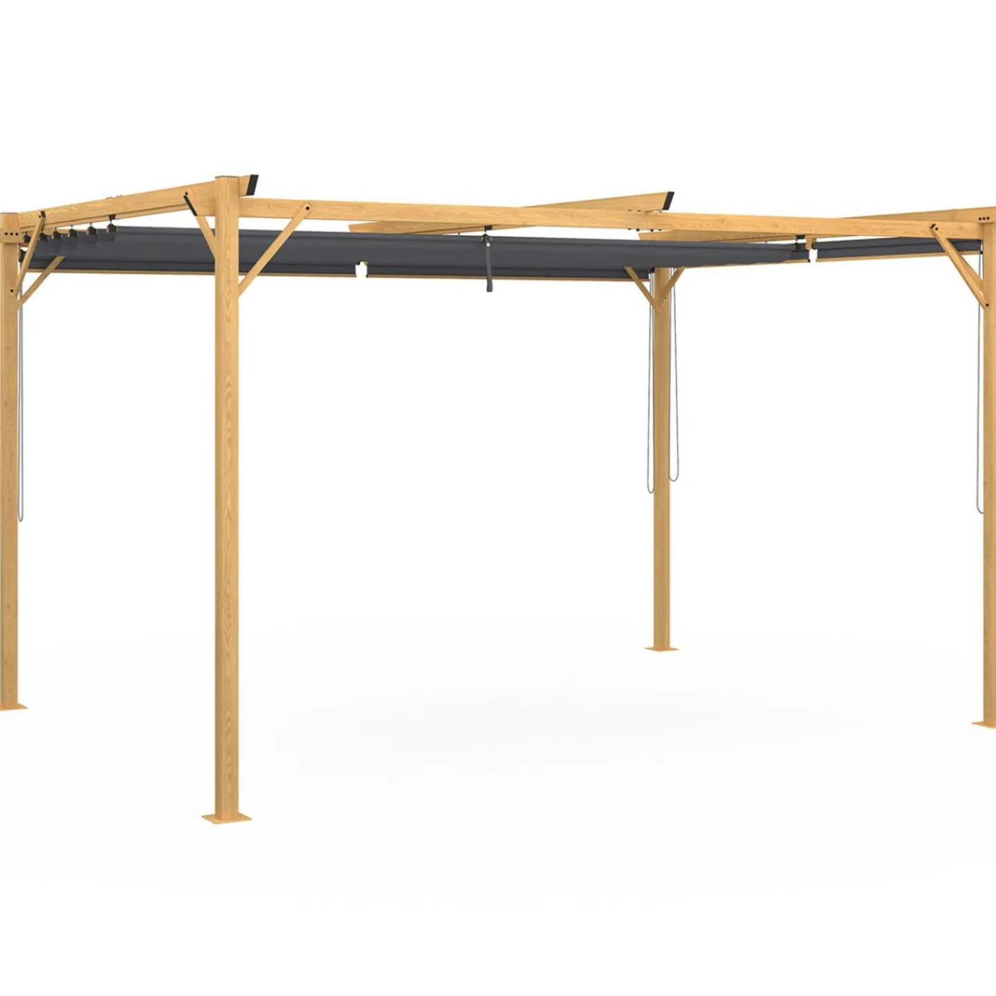 Pergola effet bois 3x4 M toit rétractable et 4 stores gris anthracite*IDMarket
