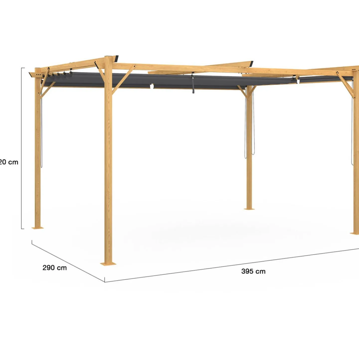 Pergola effet bois 3x4 M toit rétractable et 4 stores gris anthracite*IDMarket