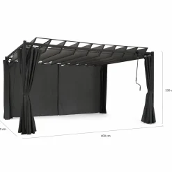 Pergola lames orientables avec 4 rideaux gris 3x4 M*IDMarket Discount