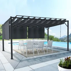 Pergola lames orientables et stores gris anthracite*IDMarket Hot