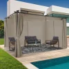 Pergola toit rétractable avec rideaux coloris taupe*IDMarket Sale