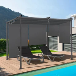 Pergola toit rétractable gris et stores enrouleurs*IDMarket New