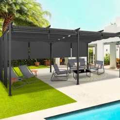 Pergola toit rétractable 3x6m gris anthracite et stores enrouleurs*IDMarket Best