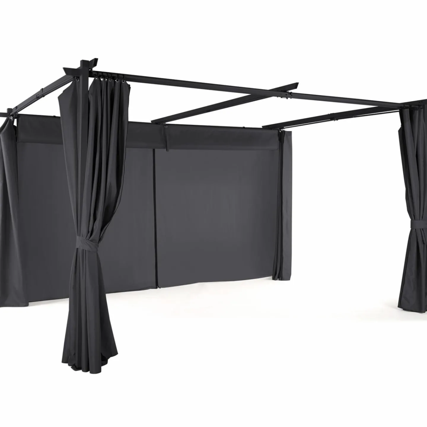 Pergola toit rétractable 3x4m gris avec 4 rideaux*IDMarket Sale