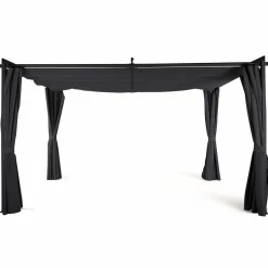 Pergola toit rétractable 3x4m gris avec 4 rideaux*IDMarket Sale