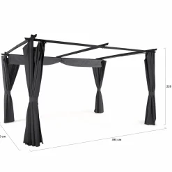 Pergola toit rétractable 3x4m gris avec 4 rideaux*IDMarket Sale