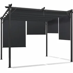 Pergola 3x3 m toit rétractable gris anthracite et stores enrouleurs*IDMarket Best