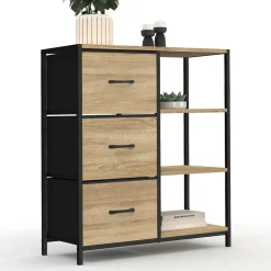 Petit buffet d’appoint industriel 3 tiroirs et étagères*IDMarket Best