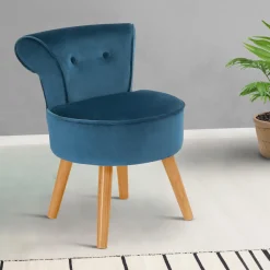 Petit fauteuil crapaud bleu en velours*IDMarket Online