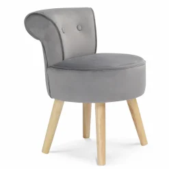 Petit fauteuil crapaud gris en velours*IDMarket