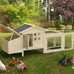 Petit poulailler en bois pour 2 poules avec enclos et pondoir sur pilotis*IDMarket Clearance