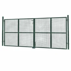 Portail battant grillagé en acier vert 3M15 x 1M50 avec serrure et poignée*IDMarket Clearance