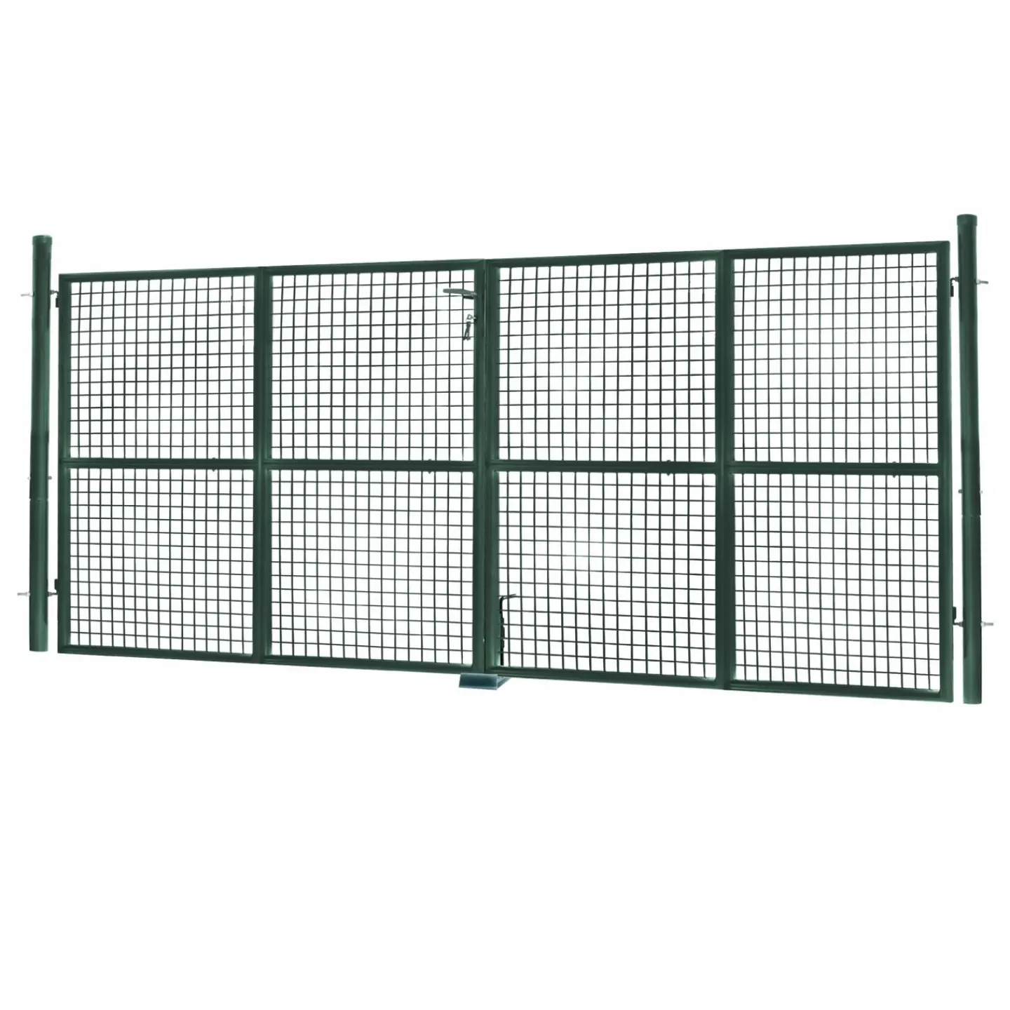 Portail battant grillagé en acier vert 3M15 x 1M50 avec serrure et poignée*IDMarket Clearance