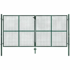 Portail battant grillagé en acier vert 3M15 x 1M50 avec serrure et poignée*IDMarket Clearance