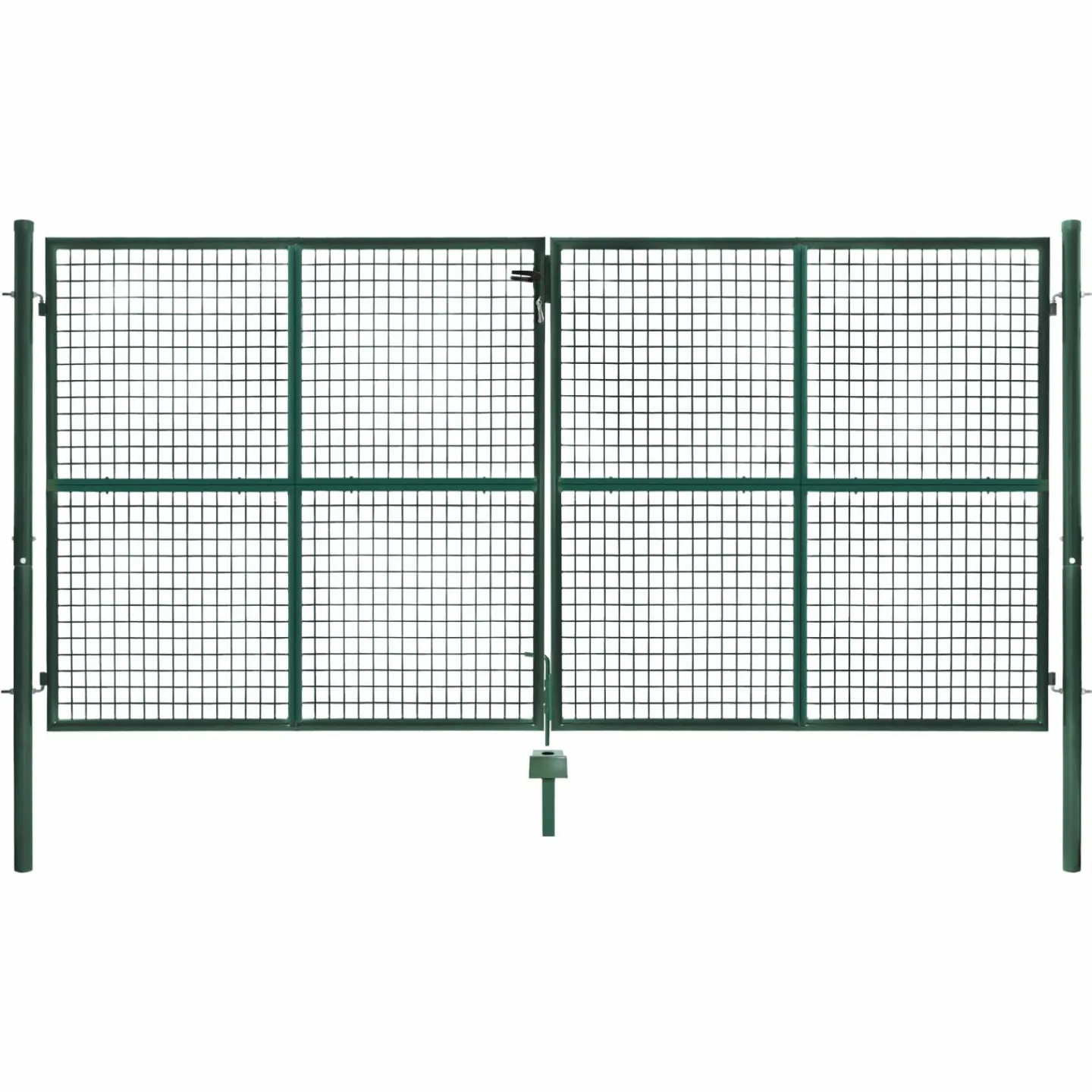 Portail battant grillagé en acier vert 3M15 x 1M50 avec serrure et poignée*IDMarket Clearance