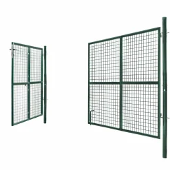 Portail battant grillagé en acier vert 3M15 x 1M50 avec serrure et poignée*IDMarket Clearance