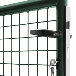 Portail battant grillagé en acier vert 3M15 x 1M50 avec serrure et poignée*IDMarket Clearance
