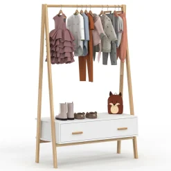 Portant enfant tipi avec 1 porte blanc et bois 130 cm*IDMarket Online