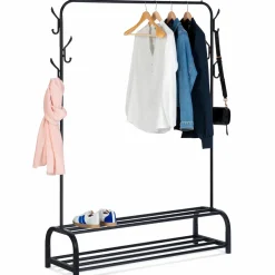 Portant vêtements en métal noir avec étagères à chaussures*IDMarket