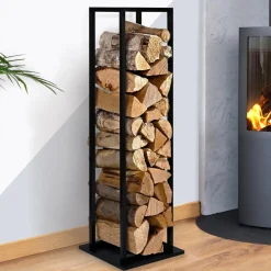Porte bûches vertical intérieur 112 CM en métal noir*IDMarket