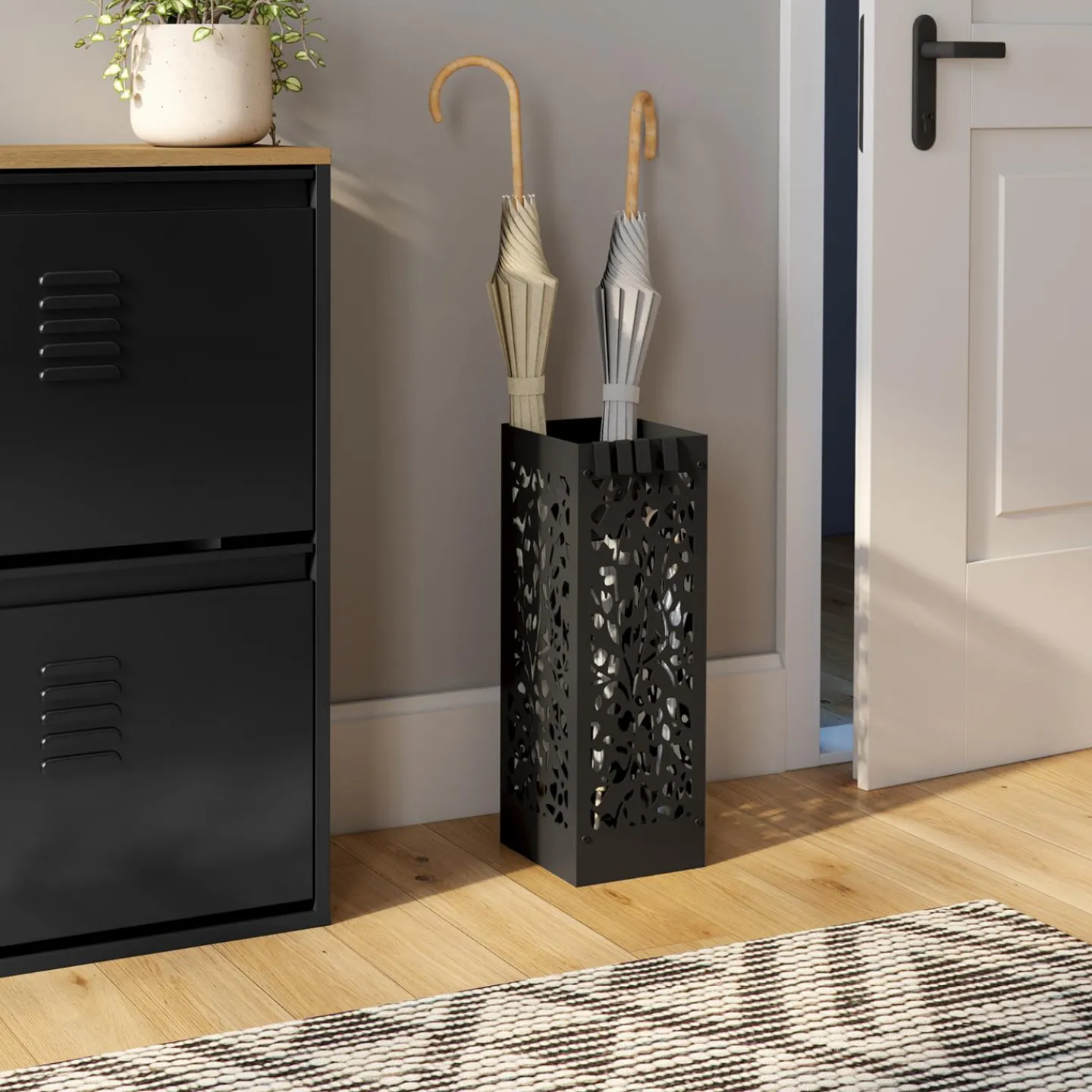 Porte parapluie carré en acier noir 45 cm*IDMarket Sale