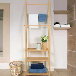 Porte serviettes en bambou pour salle de bain*IDMarket