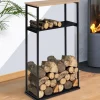 Porte-bûches intérieur vertical 33x66x112 cm en métal noir avec étagère*IDMarket Outlet