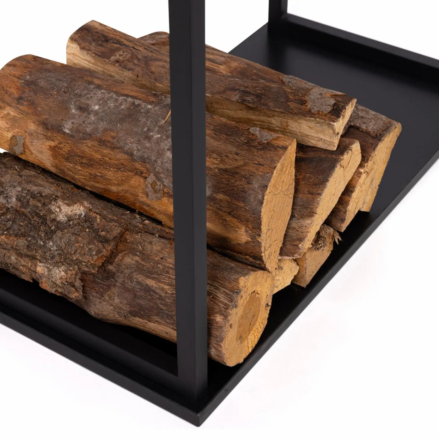 Porte-bûches intérieur vertical 33x66x112 cm en métal noir avec étagère*IDMarket Outlet