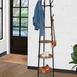 Porte-manteau industriel sur pied avec étagères*IDMarket Outlet