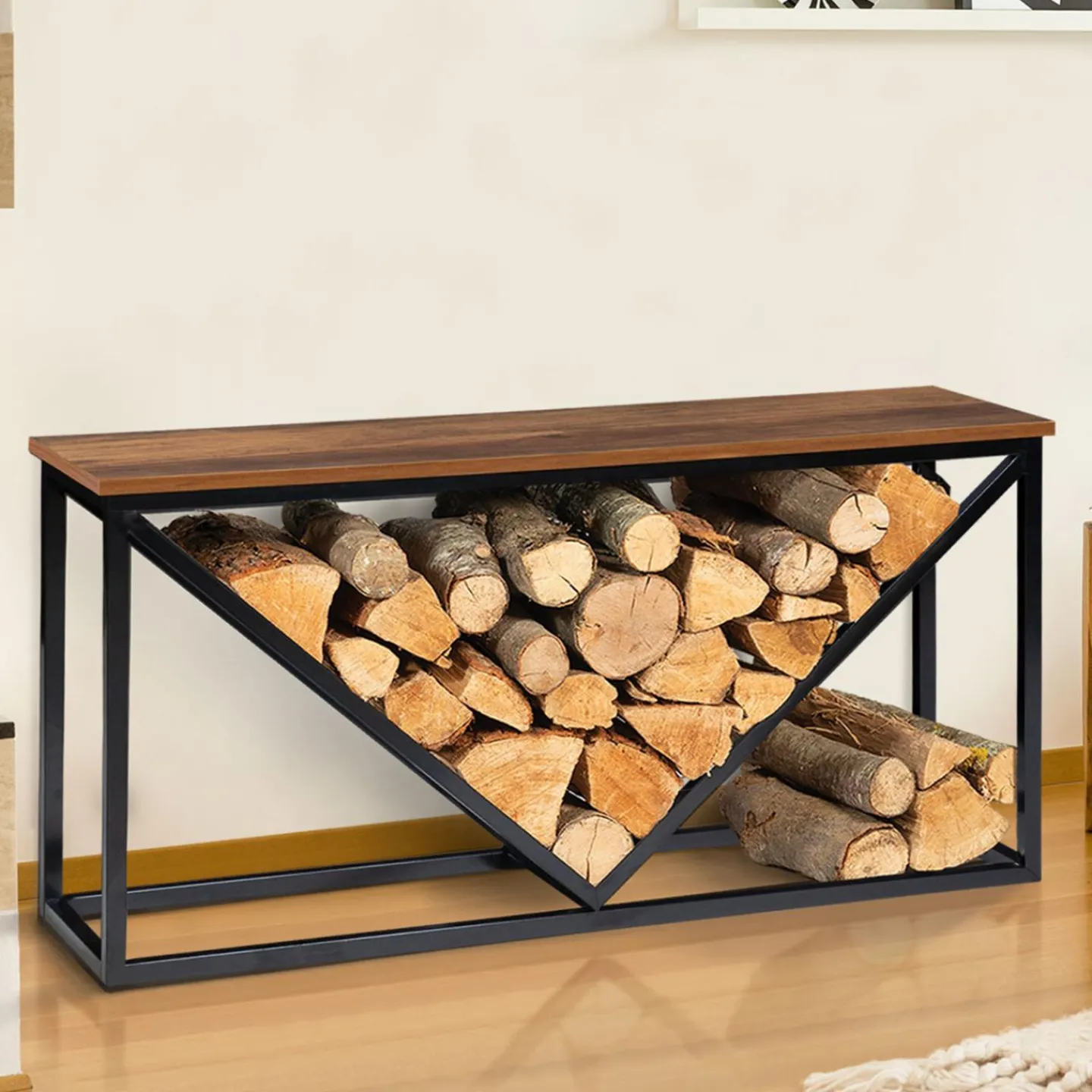 Portes bûches intérieur plateau en bois vieilli et métal noir*IDMarket Clearance