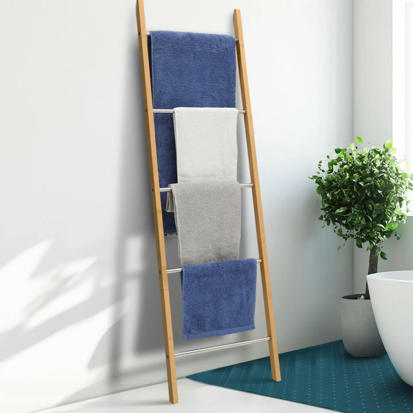 Porte-serviettes échelle 5 niveaux en bambou*IDMarket Sale