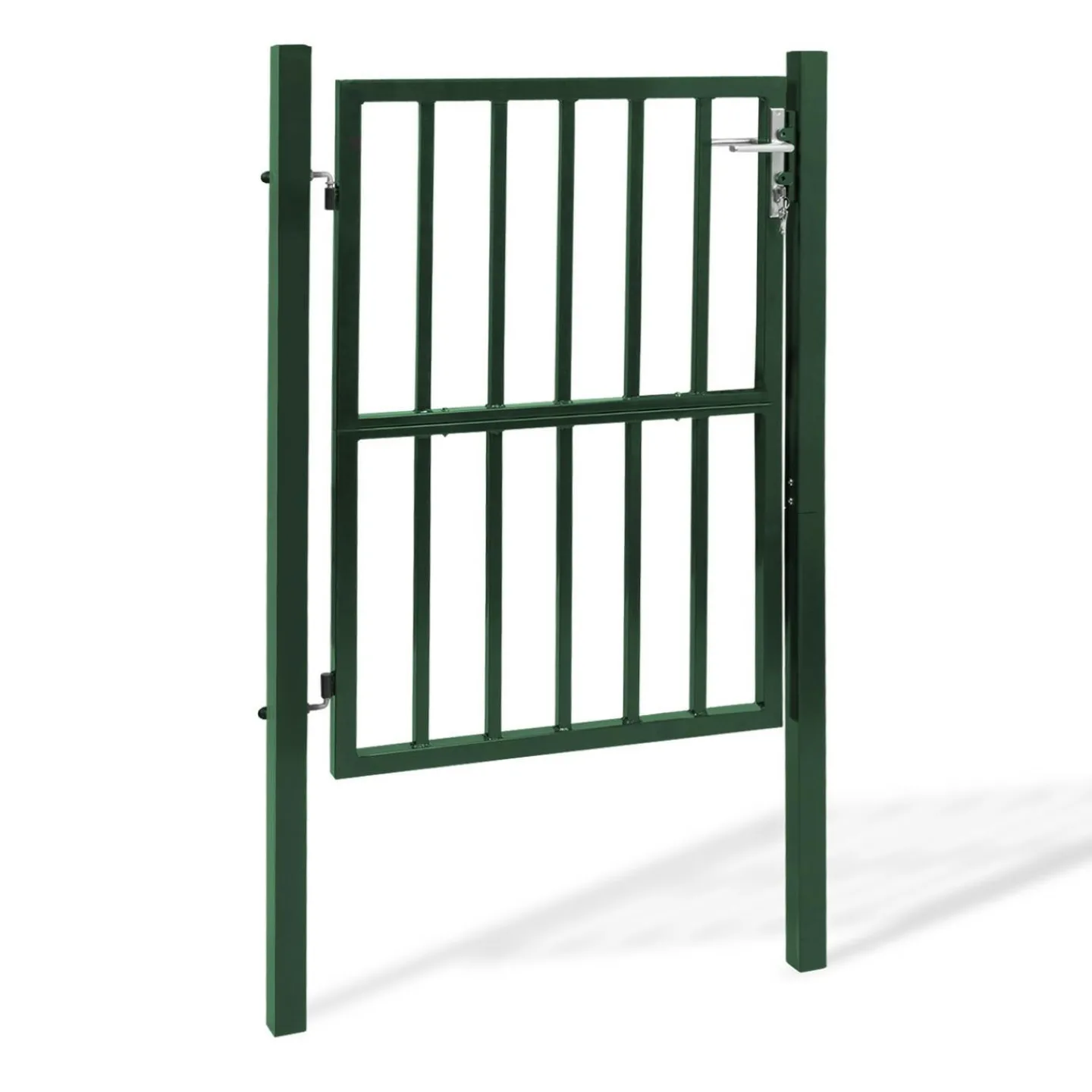 Portillon de jardin barreaudé en acier vert 105 x 125 CM avec serrure et poignée*IDMarket Discount