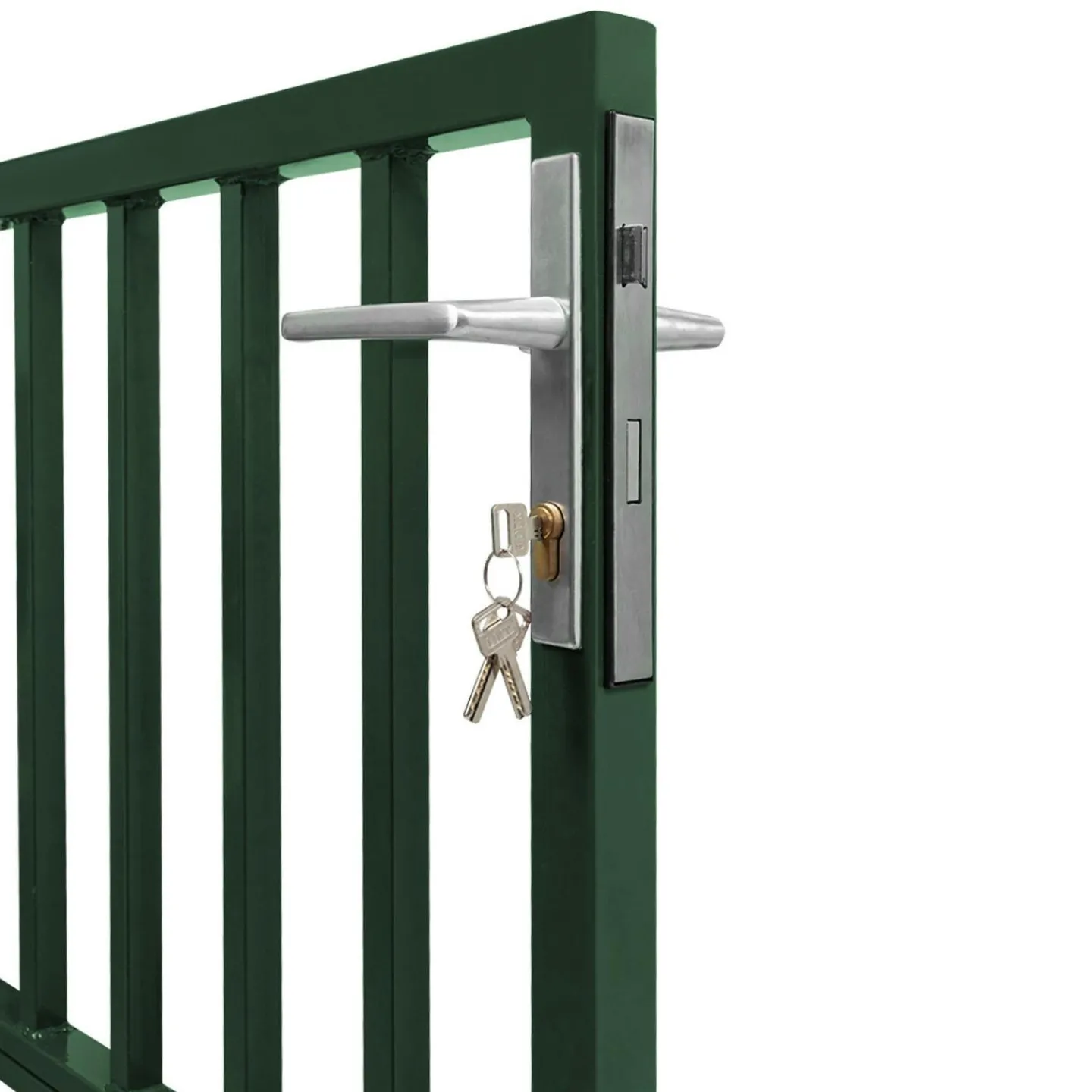 Portillon de jardin barreaudé en acier vert 105 x 125 CM avec serrure et poignée*IDMarket Discount