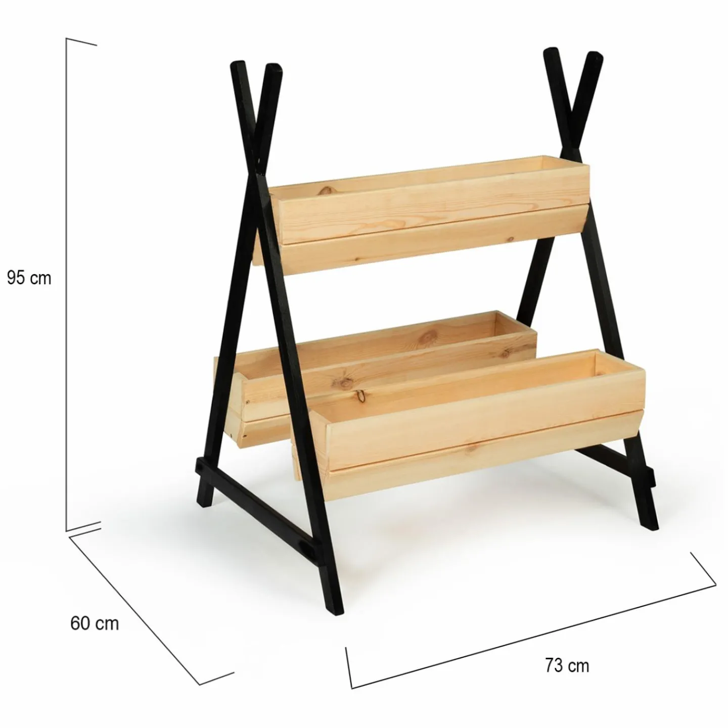 Potager 3 bacs bois finitions noires jardinière tipi*IDMarket Clearance