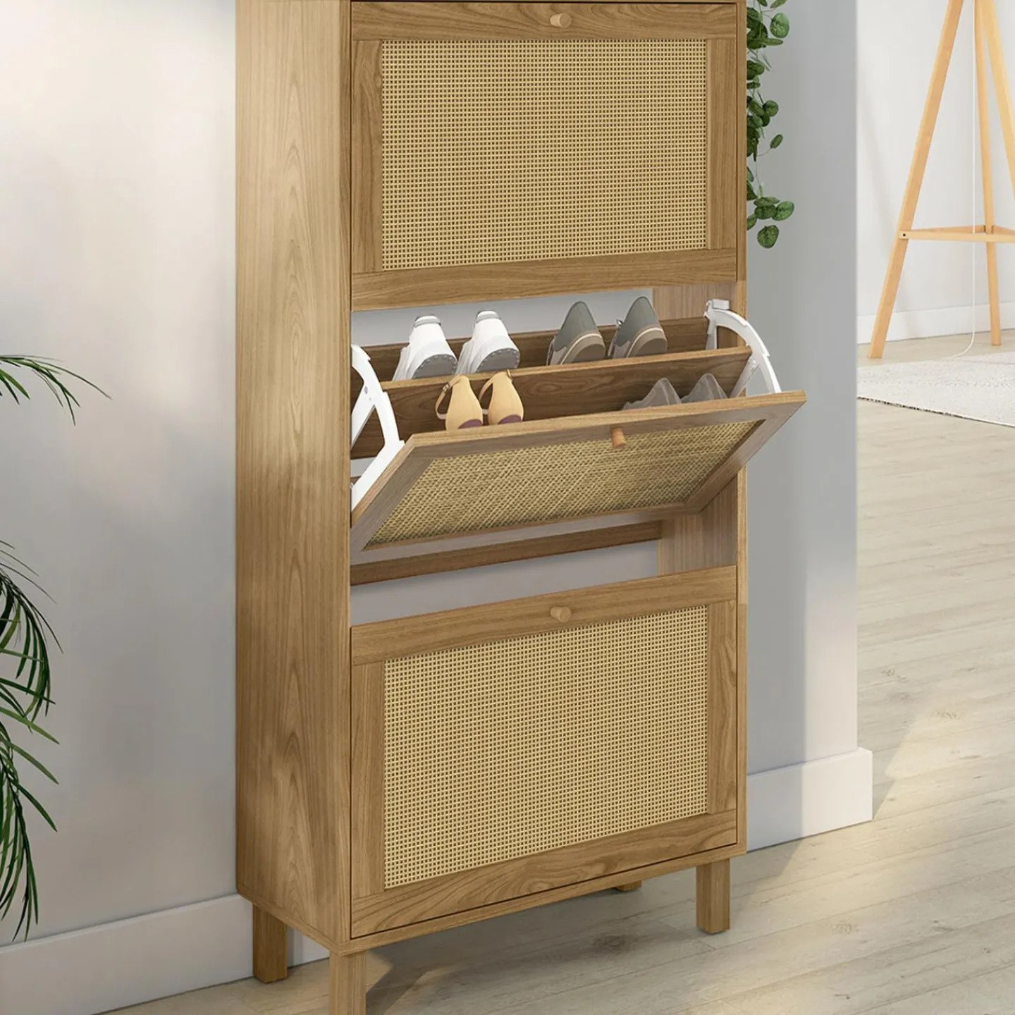 Rangement à chaussures vintage effet cannage*IDMarket Discount