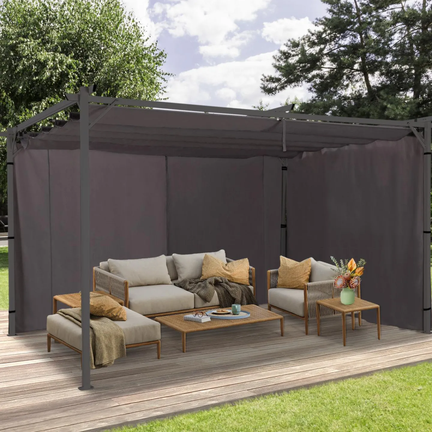 Rideaux extérieurs pour pergola 3x4m gris*IDMarket New