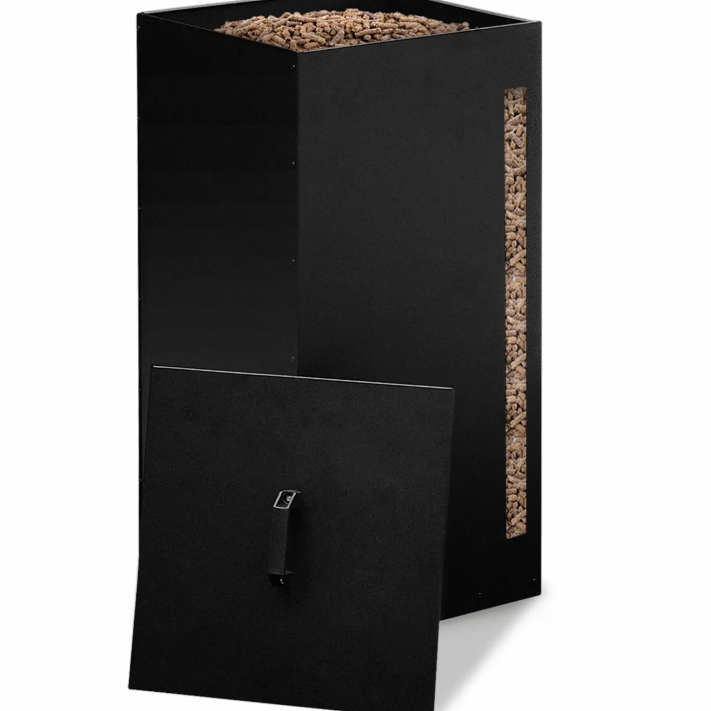 Réservoir à granulés / pellets 4 roulettes avec tamis 30kg noir*IDMarket Online