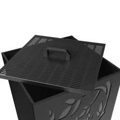 Réservoir à granulés - rangement à pellets 45 kg noir motif floral 36 x 36 x 76 cm*IDMarket Outlet