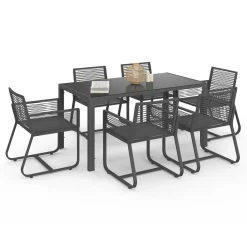 Salon de jardin 6 personnes table 150 cm fauteuils cordage gris anthracite*IDMarket Outlet
