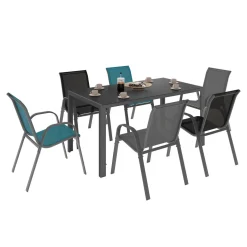 Salon de jardin avec table 150 cm et 6 chaises empilables mix color et acier*IDMarket