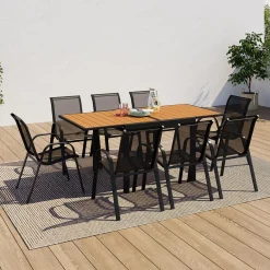Salon de jardin avec table bois et noir + 8 chaises*IDMarket Discount