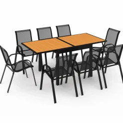 Salon de jardin avec table bois et noir + 8 chaises*IDMarket Discount