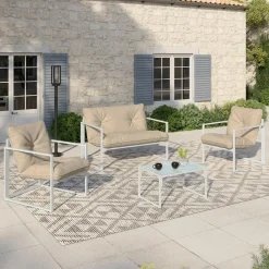 Salon de jardin bas 4 personnes en acier blanc*IDMarket