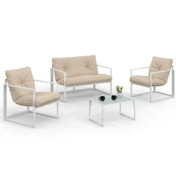 Salon de jardin bas 4 personnes en acier blanc*IDMarket