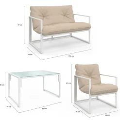 Salon de jardin bas 4 personnes en acier blanc*IDMarket