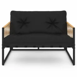 Salon de jardin bas 6 personnes canapés et fauteuils noir et cordage effet rotin clair avec tables basses*IDMarket Clearance