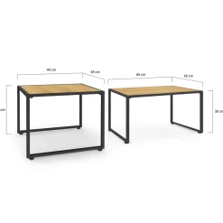 Salon de jardin bas 6 personnes canapés et fauteuils noir et cordage effet rotin clair avec tables basses*IDMarket Clearance