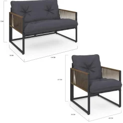 Salon de jardin bas 6 personnes canapés et fauteuils gris anthracite et cordage effet rotin avec tables basses*IDMarket Outlet