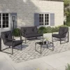Salon de jardin bas 4 places en acier coloris gris anthracite*IDMarket Clearance