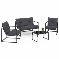Salon de jardin bas 4 places en acier coloris gris anthracite*IDMarket Clearance